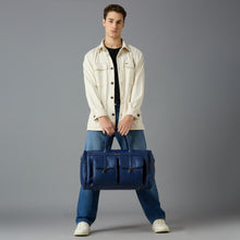 Load image into Gallery viewer, Crayton Duffel Gym and Travel Bag in Blue Vegan Leather with Multiple Pockets