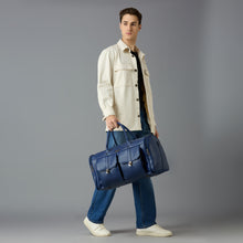 Load image into Gallery viewer, Crayton Duffel Gym and Travel Bag in Blue Vegan Leather with Multiple Pockets