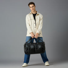 Load image into Gallery viewer, Crayton Duffel Gym and Travel Bag in Black Vegan Leather with Multiple Pockets