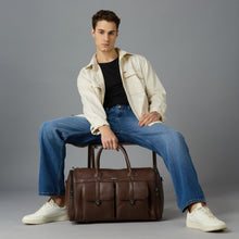 Load image into Gallery viewer, Crayton Duffel Gym and Travel Bag in Brown Vegan Leather with Multiple Pockets