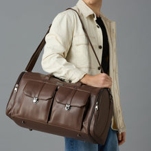Load image into Gallery viewer, Crayton Duffel Gym and Travel Bag in Brown Vegan Leather with Multiple Pockets