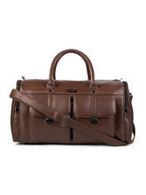Load image into Gallery viewer, Crayton Duffel Gym and Travel Bag in Brown Vegan Leather with Multiple Pockets
