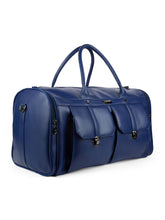 Load image into Gallery viewer, Crayton Duffel Gym and Travel Bag in Blue Vegan Leather with Multiple Pockets