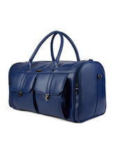 Load image into Gallery viewer, Crayton Duffel Gym and Travel Bag in Blue Vegan Leather with Multiple Pockets
