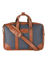 Load image into Gallery viewer, Crayton Office Laptop Vegan Leather and Cloth Executive Bag in Brown and Blue