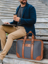 Load image into Gallery viewer, Crayton Office Laptop Vegan Leather and Cloth Executive Bag in Brown and Blue