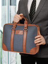 Load image into Gallery viewer, Crayton Office Laptop Vegan Leather and Cloth Executive Bag in Brown and Blue