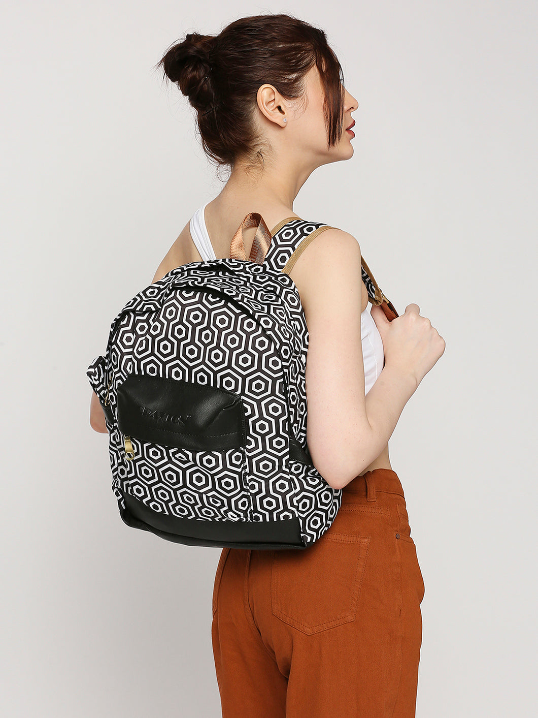 CRAYTON Black and White Geometric Design Backpack with Pouch