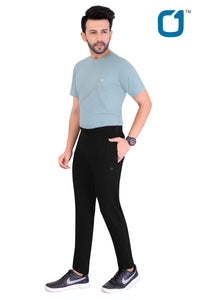 Zerone Black solid regular slim fit track pant with drawstring closure