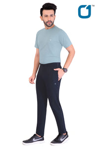 Zerone Navy Blue solid regular slim fit track pant with drawstring closure