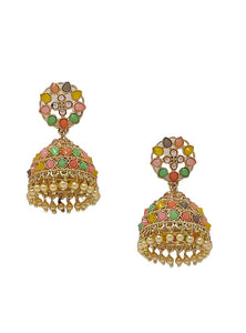 Crayton Multicolour Contemporary Jhumkas Gold Platted with Artificial Beads Earring