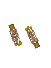 Load image into Gallery viewer, Crayton Gold and Yellow Contemporary Jhumkas Gold Platted with Artificial Beads Earring
