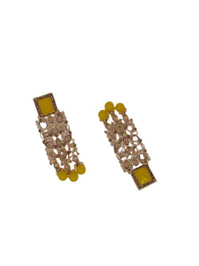 Crayton Gold and Yellow Contemporary Jhumkas Gold Platted with Artificial Beads Earring