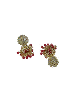 Crayton White and Peach Contemporary Jhumkas Gold Platted with Artificial Beads Earring