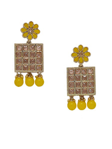 Crayton Yellow Contemporary Jhumkas Gold Platted with Artificial Beads Earring
