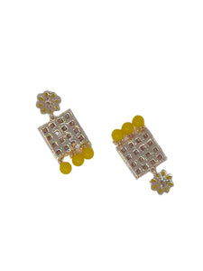 Crayton Yellow Contemporary Jhumkas Gold Platted with Artificial Beads Earring