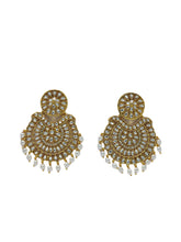 Load image into Gallery viewer, Crayton Gold and White Contemporary Jhumkas Gold Platted with Artificial Beads Earring
