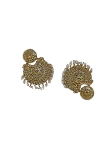 Crayton Gold and White Contemporary Jhumkas Gold Platted with Artificial Beads Earring