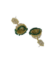 Load image into Gallery viewer, Crayton White and Green Contemporary Jhumkas Gold Platted with Artificial Beads Earring
