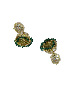 Crayton White and Green Contemporary Jhumkas Gold Platted with Artificial Beads Earring