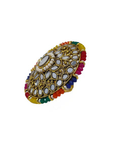 Crayton Multi Colour with Mirror Work Finger Ring for Women