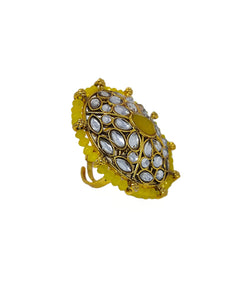 Crayton Yellow with Mirror Work Finger Ring for Women