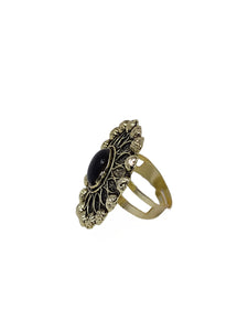 Crayton Oxidised Gold Ring With Center Black Stone