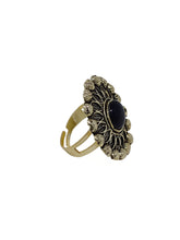 Load image into Gallery viewer, Crayton Oxidised Gold Ring With Center Black Stone
