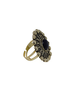 Crayton Oxidised Gold Ring With Center Black Stone