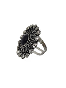 Crayton Oxidised Silver Ring With Center Black Stone