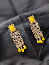 Load image into Gallery viewer, Crayton Gold and Yellow Contemporary Jhumkas Gold Platted with Artificial Beads Earring

