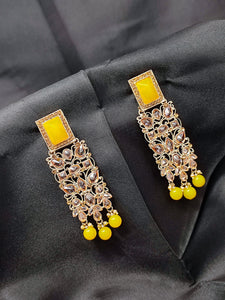 Crayton Gold and Yellow Contemporary Jhumkas Gold Platted with Artificial Beads Earring