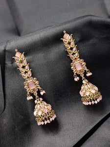 Crayton Pink Contemporary Jhumkas Gold Platted with Artificial Beads Earring