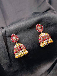 Crayton Maroon Contemporary Jhumkas Gold Platted with Artificial Beads Earring