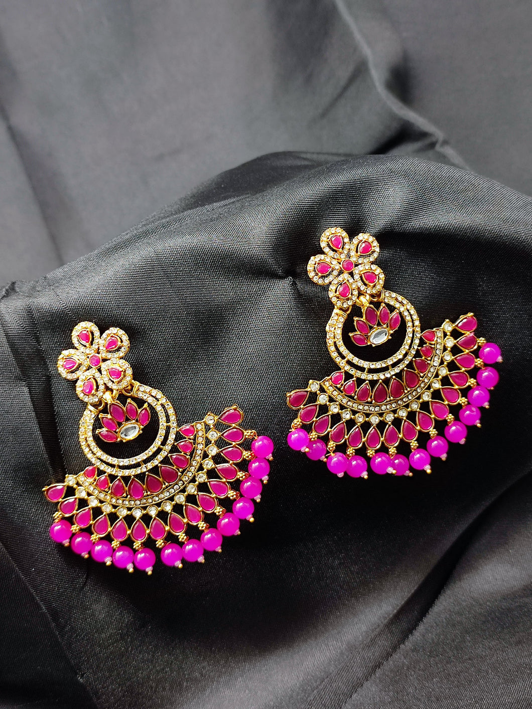 Crayton Pink Contemporary Jhumkas Gold Platted with Artificial Beads Earring