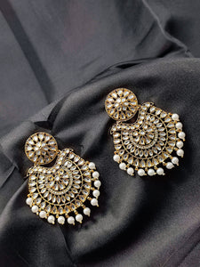 Crayton Gold and White Contemporary Jhumkas Gold Platted with Artificial Beads Earring