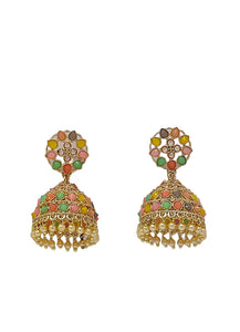 Crayton Multicolour Contemporary Jhumkas Gold Platted with Artificial Beads Earring