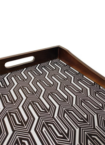 Crayton Black and White Premium Wood Rectangle Multipurpose Serving Tray - Medium