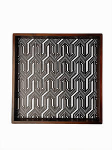 Crayton Black and White Premium Wood Square Multipurpose Serving Tray - Set of 2