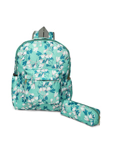 Crayton Backpack in Blue Floral Print with Pouch