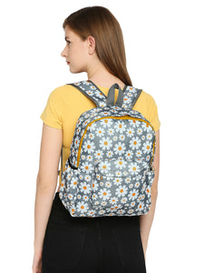 Crayton Backpack in Grey Floral Print with Pouch
